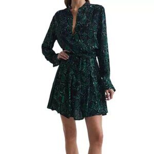 Reiss Scarlett Snakeskin Print Mini Dress SZ US 4 Green Black